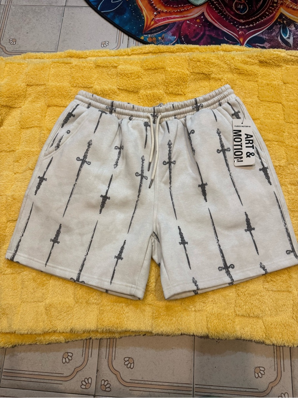 Cream Sword-Print Women’s Casual Shorts